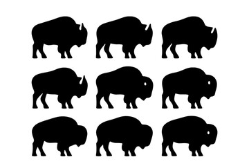 Silhouette of nine bison arranged in a grid showcasing their distinctive shapes and sizes