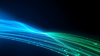 Abstract blue and green light patterns symbolizing digital data flow and advanced technological concepts.
