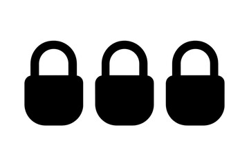 Three black padlocks showing security and protection symbols in a minimalistic style for design and digital use