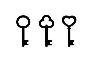 Three decorative keys featuring unique designs suitable for illustrations or creative projects