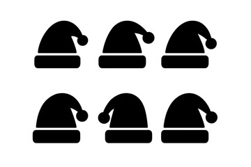 Various designs of Santa hats in black silhouette style for festive and seasonal decorations