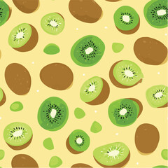 Seamless vector pattern of kiwi fruits, whole and sliced
