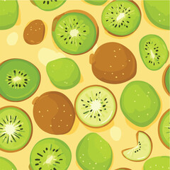 Seamless vector pattern of kiwi fruits, whole and sliced