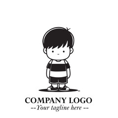 Black and White Chibi Boy Illustration with Jacket and Boots in Bold Thick Line Art Minimal Style