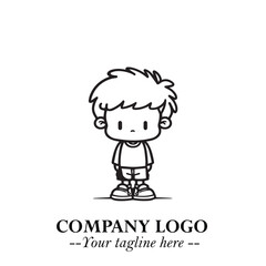 Black and White Chibi Boy Illustration with Jacket and Boots in Bold Thick Line Art Minimal Style