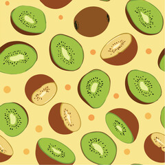 Seamless vector pattern of kiwi fruits, whole and sliced