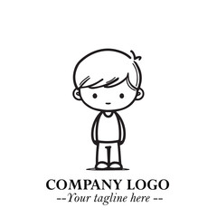 Black and White Chibi Boy Illustration with Jacket and Boots in Bold Thick Line Art Minimal Style