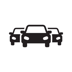 Traffic Jam Icon, Cars Congestion Symbol, Black Vehicle Silhouette on White Background
