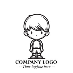 Black and White Chibi Boy Illustration with Jacket and Boots in Bold Thick Line Art Minimal Style