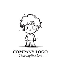 Black and White Chibi Boy Illustration with Jacket and Boots in Bold Thick Line Art Minimal Style