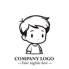 Black and White Chibi Boy Illustration with Jacket and Boots in Bold Thick Line Art Minimal Style