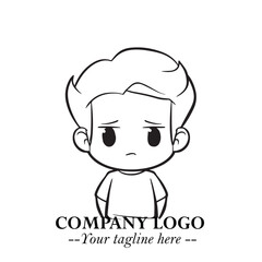 Black and White Chibi Boy Illustration with Jacket and Boots in Bold Thick Line Art Minimal Style