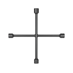 Black 4-way lug wrench cross spanner isolated