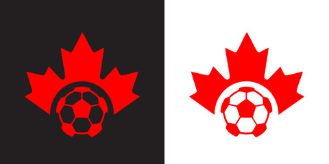 Naklejka premium Modern canadian football emblem with maple leaf and soccer ball icon for patriotic national team identity