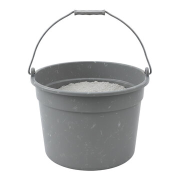 Grey bucket of cement powder isolated