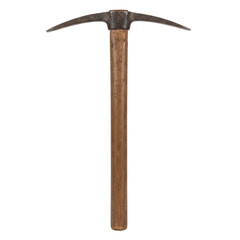 Vintage pickaxe with wooden handle isolated