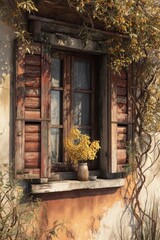 Rustic window with flowers vintage decor