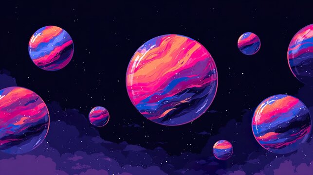 Colorful planets in outer space