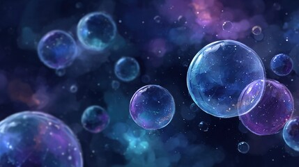 Naklejka premium Floating bubbles in deep space