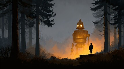 Giant robot in mysterious forest