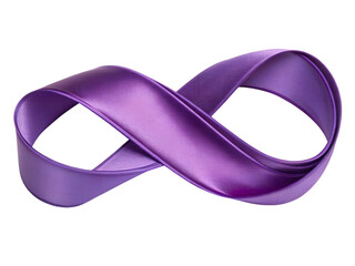 Purple ribbon in infinity shape isolated on transparent background for decoration