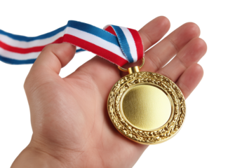 Holding a gold medal with tricolor ribbon in hand during an award ceremony celebration Generative AI