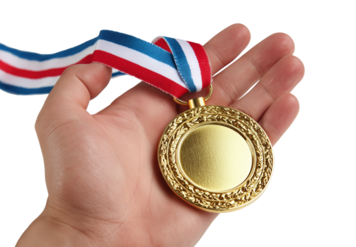 Holding a gold medal with tricolor ribbon in hand during an award ceremony celebration Generative AI