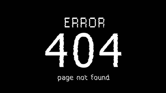 Error 404 Minimalist black background displaying &ldquo;Error 404 page not found&rdquo; in white pixel-style text, symbolizing website or server connection failure.
