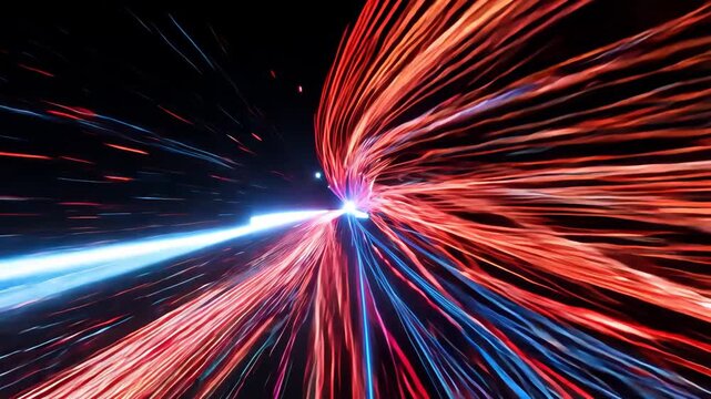 Abstract light speed motion blur with red and blue light