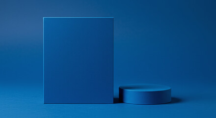 minimalist blue studio setup with a clean pedestal and backdrop, perfect for showcasing products, logos, or branding elements