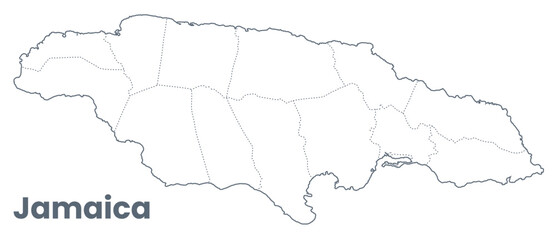 Vector Map of Jamaica - an island country in the Caribbean - Urban borders map. Poster of administrative divisions (districts - parishes)