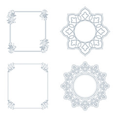 Set of decorative frames Elegant vector element for design in Eastern style, place for text. Floral gray and white borders. Lace illustration for invitations and greeting cards