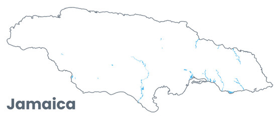 Detailed Vector map of Jamaica - an island country in the Caribbean - Urban borders map. Light stroke poster.