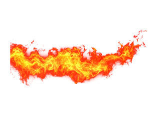 Dynamic horizontal fire stream with vibrant yellow and red flames