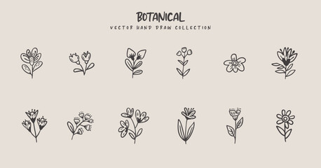 Collection of Hand-Drawn Line Art Flowers