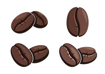 Fototapeta premium Four clusters of realistic ai generated coffee beans isolated on white