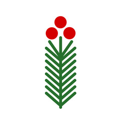 Christmas fir branch and red holly berries ornament. Christmas design element. PNG illustration.