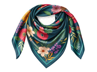 Elegant silk scarf with floral pattern isolated on transparent background