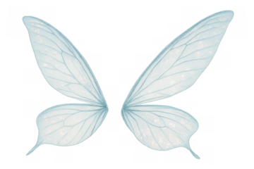 Fairy wings flying, transparent watercolor illustration with light blue fantasy and magic elements for mystical design