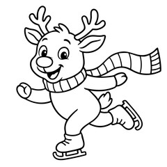 Reindeer Skating Joyfully at Christmas, Festive Winter Wonderland, Illustration, Cheerful Scene, Playful Vibe