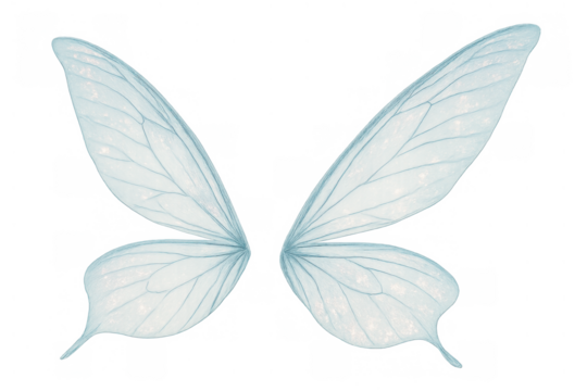 Fairy wings flying, transparent watercolor illustration with light blue fantasy and magic elements for mystical design