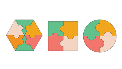 Geometric shapes puzzle infographic elements set