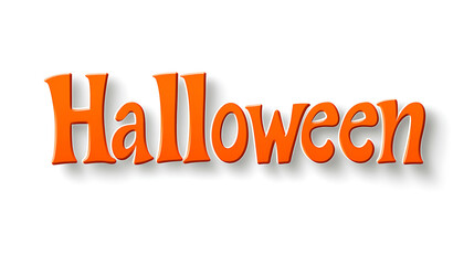 Bright orange 'Halloween' title with a shadow effect on a white backdrop. Perfect for seasonal designs, party invites, and spooky promotional materials. Bold and inviting.