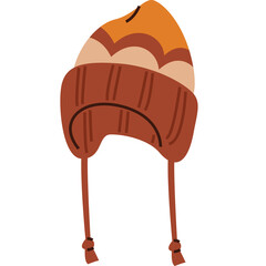 Brown knitted winter hat with ear flaps and pom pom in warm autumn colors isolated on white background autumn fashion accessory for cold weather protection