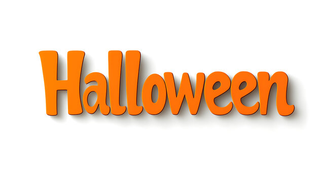 A whimsical “Halloween” glows bright orange against a stark white backdrop. The word radiates playful vibes, hinting at the fun, spooky spirit of the season!