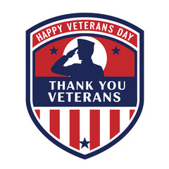 Happy Veterans Day Badge Thank You Soldier Salute Graphic
