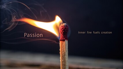 A burning match demonstrating passion in deep velvet darkness