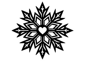 Snowflake silhouette vector graphic with a heart in the center isolated on a clean white background