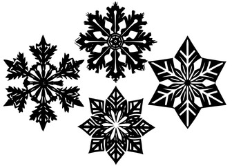 Collection of unique snowflake vector silhouette designs for winter holiday decorations and festive design elements