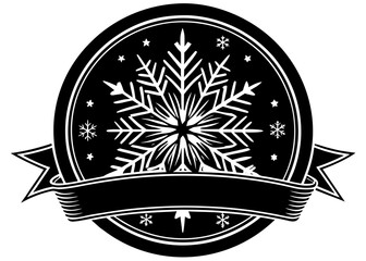 Winter snowflake vector silhouette emblem with decorative banner for Christmas holiday design